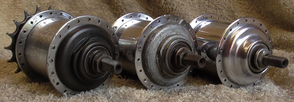 AW Sturmey Archer Hubs of different styles from three different periods